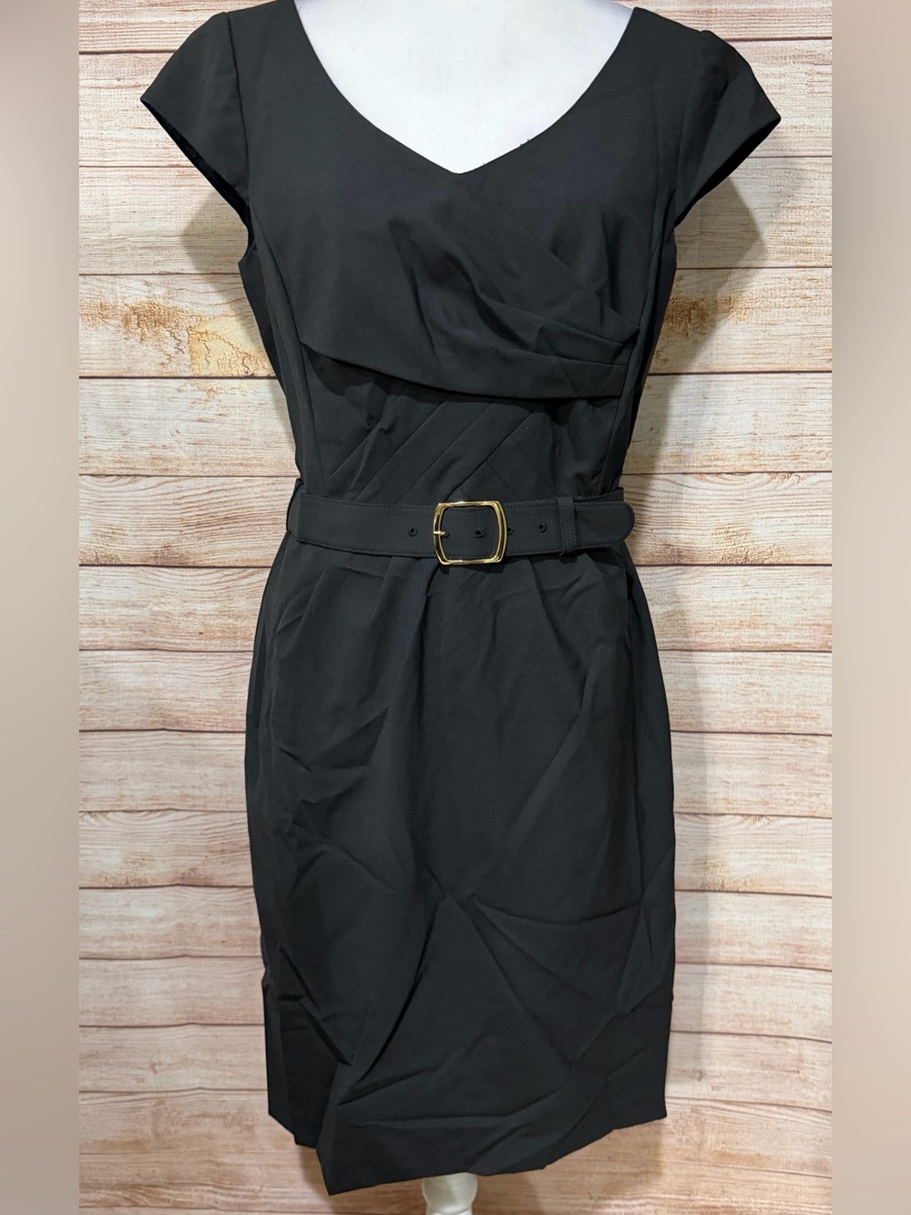 ANTONIO MELANI Black Belted V-Neck Midi Dress